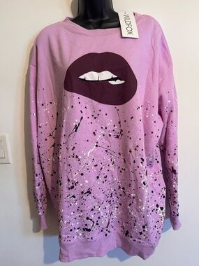 Wildfox Lavender Crewneck Sweater with Lip Graphic